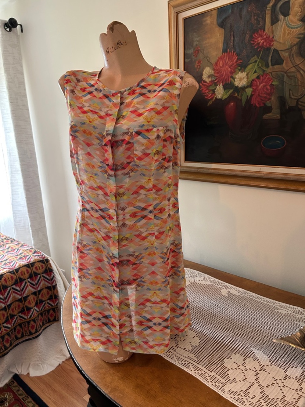 CAbi Sleeveless Multicolor Geometric Tunic